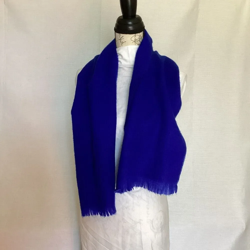 Cobalt Blue Brushed Acrylic Neck Warmer Scarf for Men or Women Vintage 80s